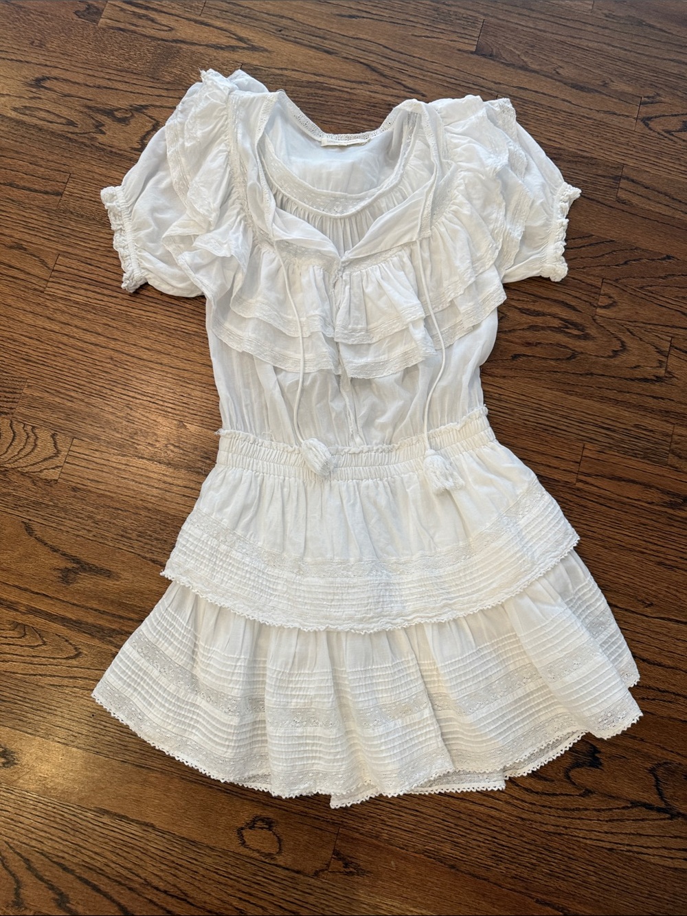 LoveShackFancy White Ruffled Tiered Girls Dress